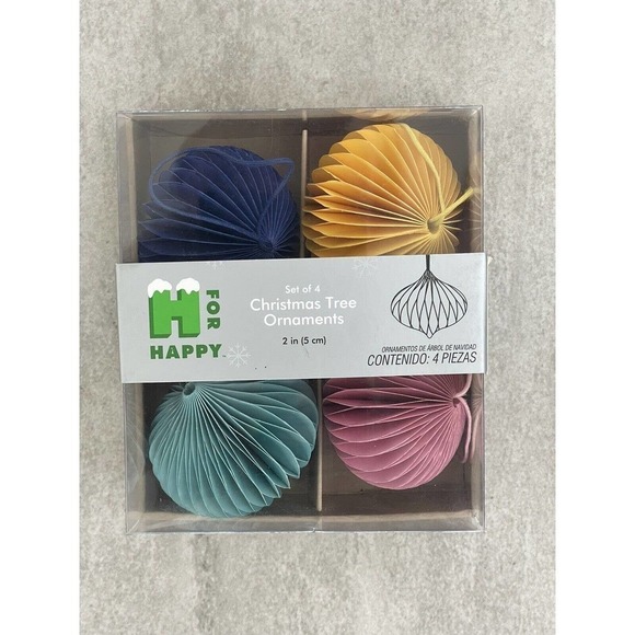 H For Happy Set Of 4 Christmas 2" Paper Squatty Teadrop Tree Ornaments Colorful - Picture 11 of 15